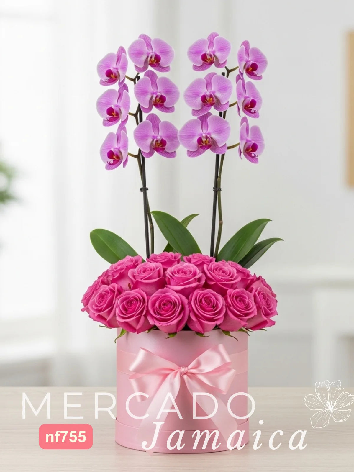 Arreglo en Caja: 24 Rosas Rosa y Orquídeas · foto 1
