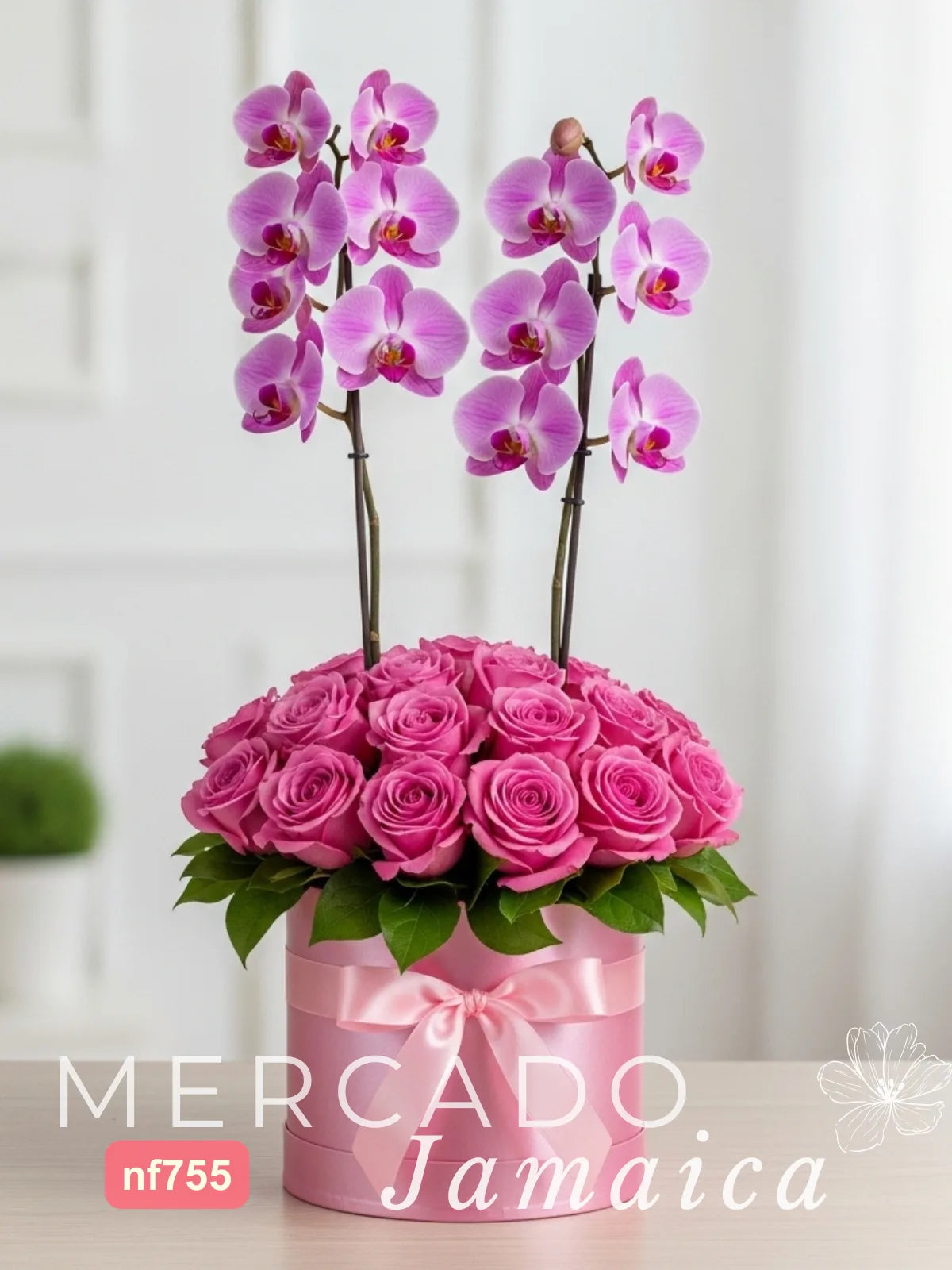 Arreglo en Caja: 24 Rosas Rosa y Orquídeas · foto 3