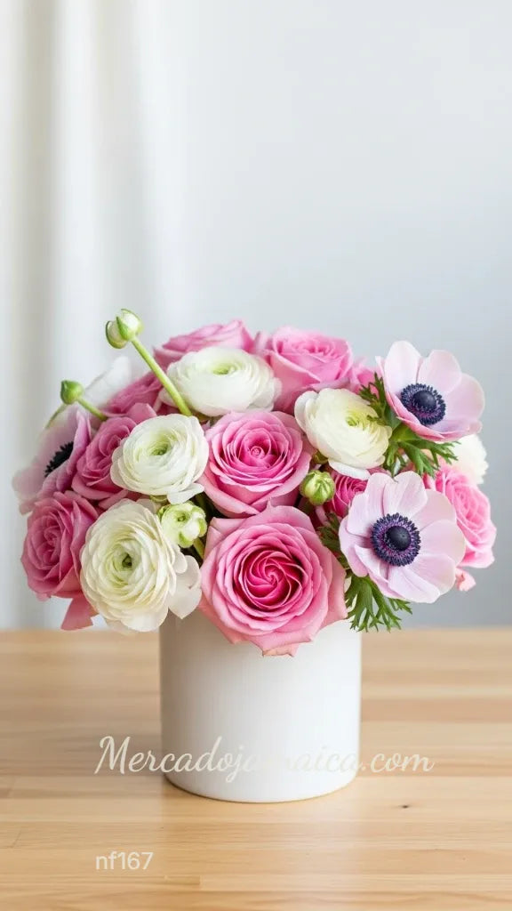 Arreglo romántico: rosas, ranúnculos y anémonas · foto 4