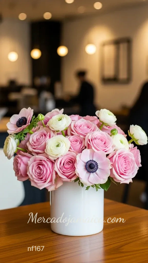 Arreglo romántico: rosas, ranúnculos y anémonas · foto 3