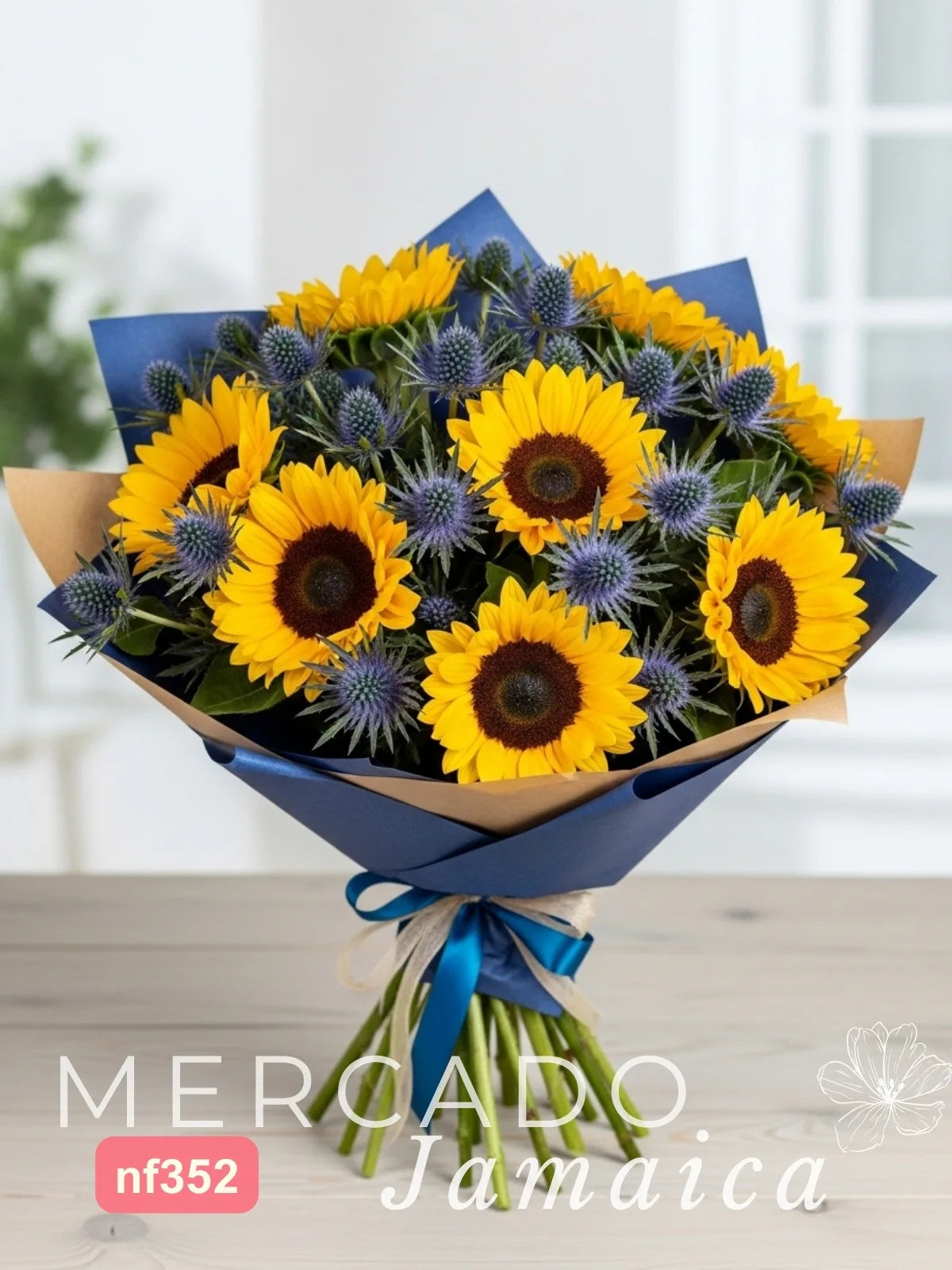 Ramo 10 Girasoles con Eryngium Azul · foto 3