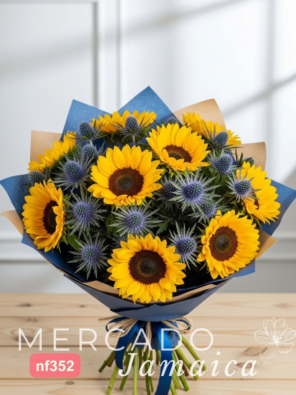 Ramo 10 Girasoles con Eryngium Azul · foto 2