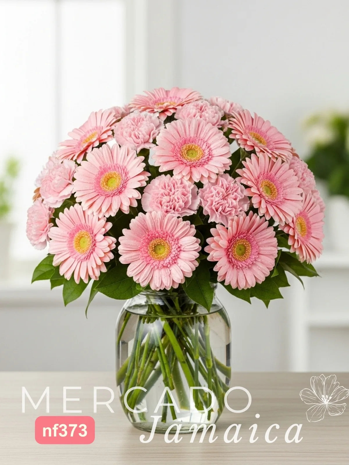 20 Gerberas y 10 Claveles Rosa en Florero · foto 2