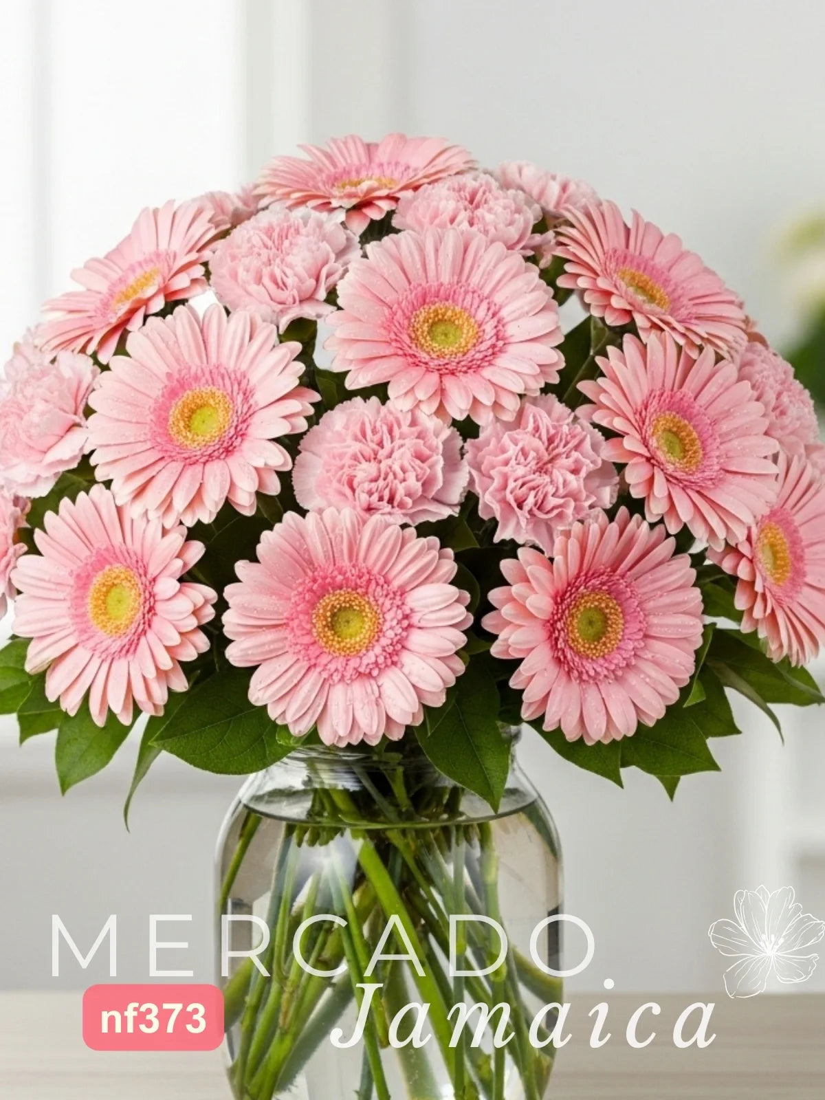 20 Gerberas y 10 Claveles Rosa en Florero · foto 3