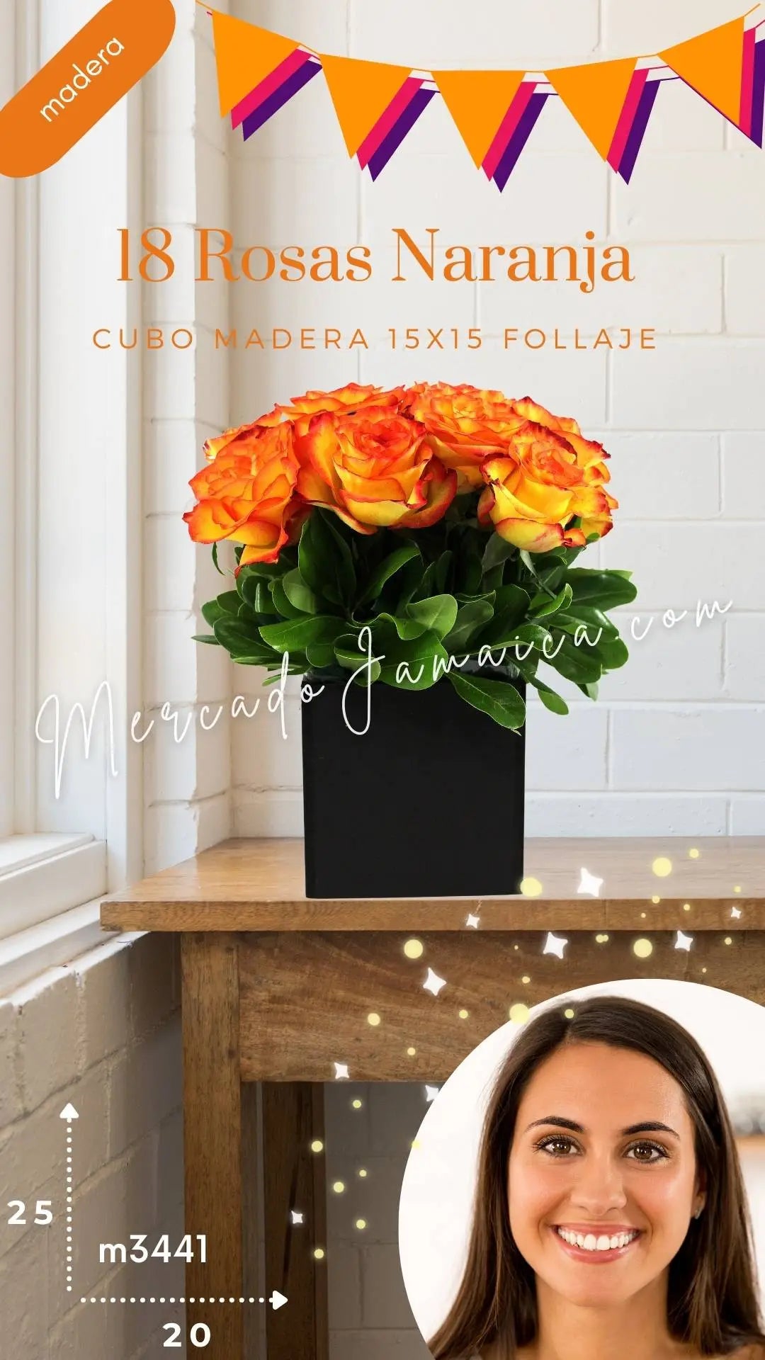 18 Rosas Naranja en Cubo | Arreglo · foto 5