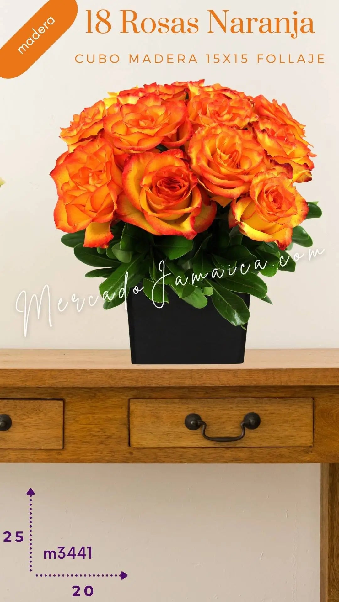 18 Rosas Naranja en Cubo | Arreglo · foto 3