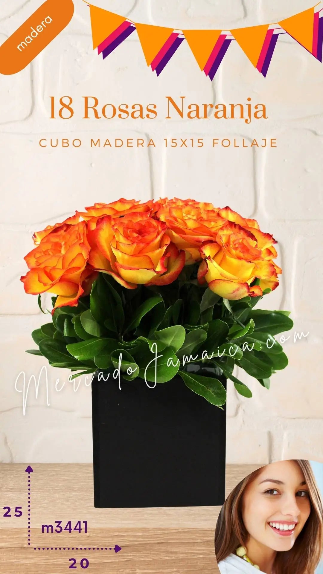 18 Rosas Naranja en Cubo | Arreglo · foto 2
