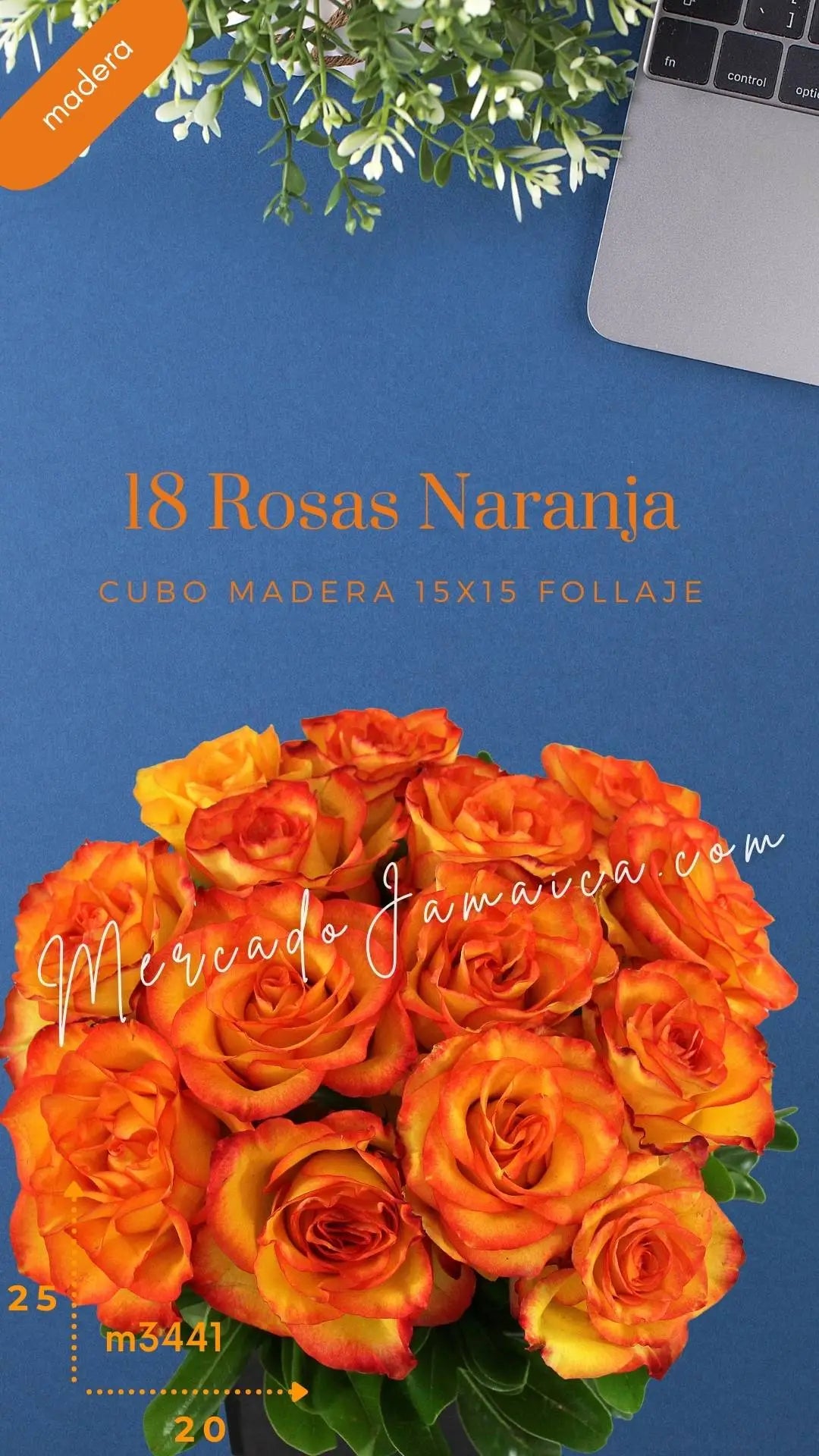 18 Rosas Naranja en Cubo | Arreglo · foto 4