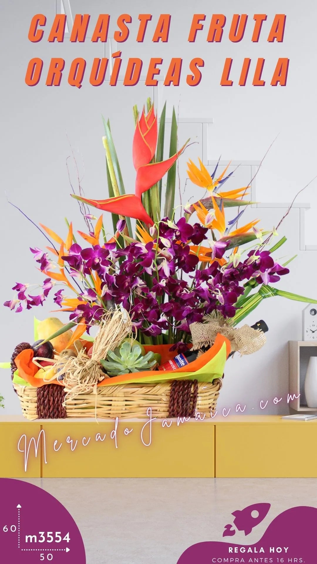 Canasta Frutal con Orquídeas Lila y Vino · foto 2