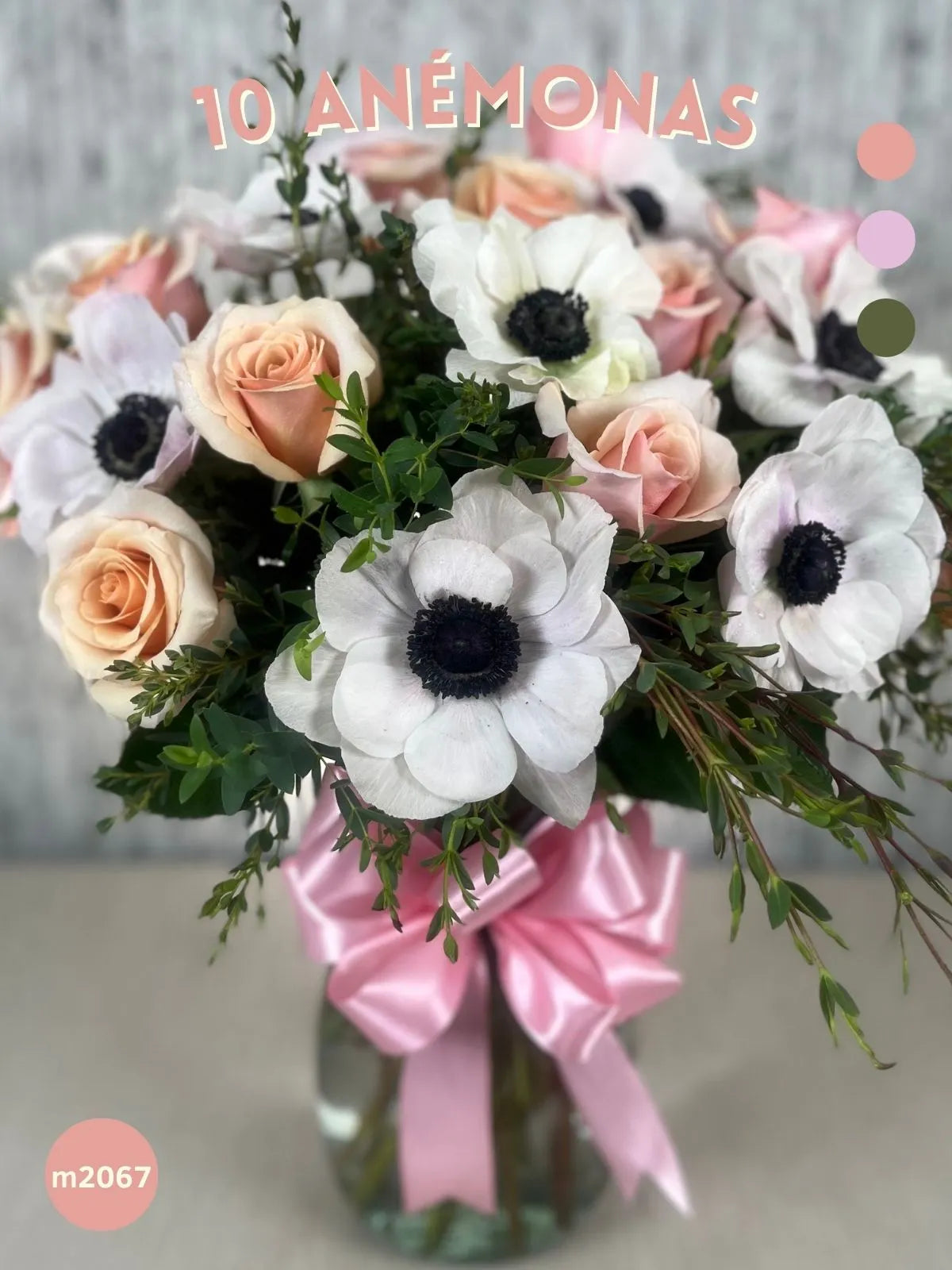Arreglo Anémonas y Rosas Rosa Claro en Florero · foto 3