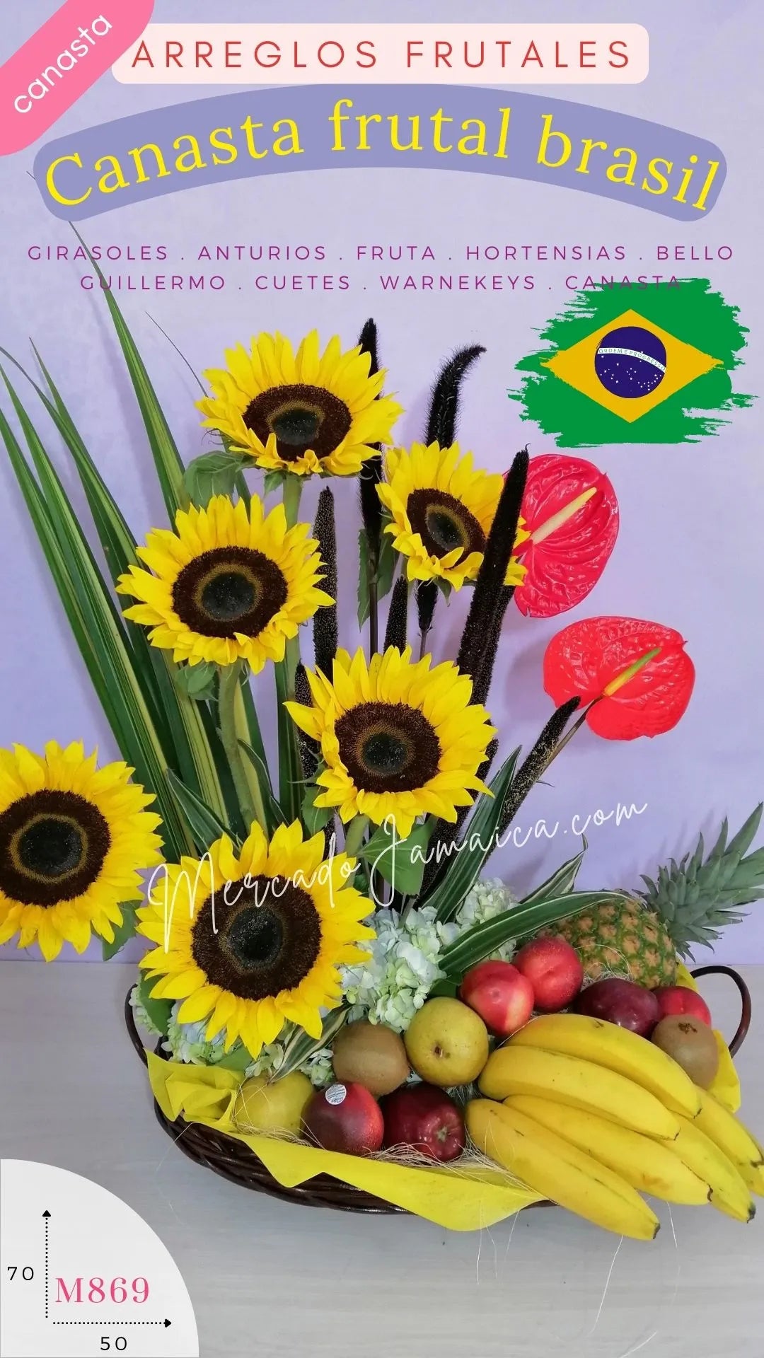 Canasta Brasil: 6 Girasoles y Anturios · foto 3