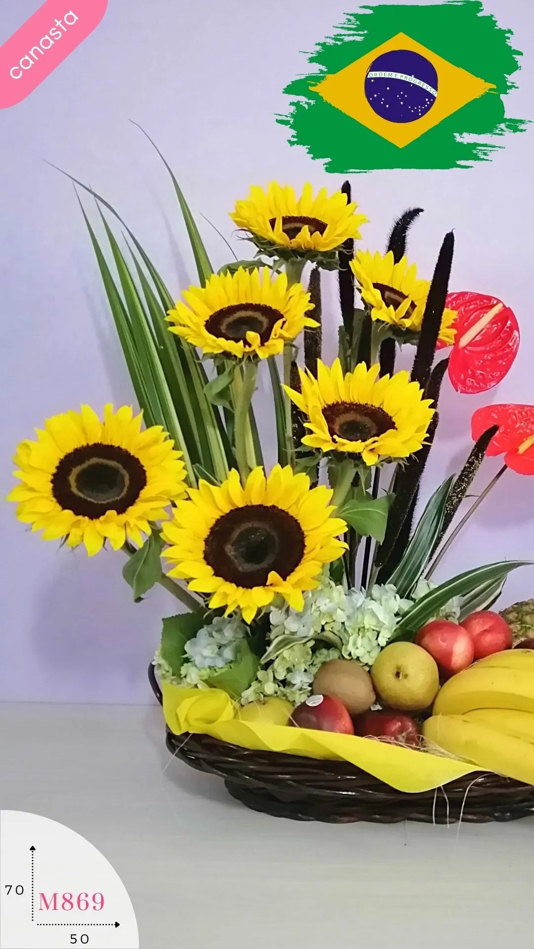 Canasta Brasil: 6 Girasoles y Anturios · foto 1