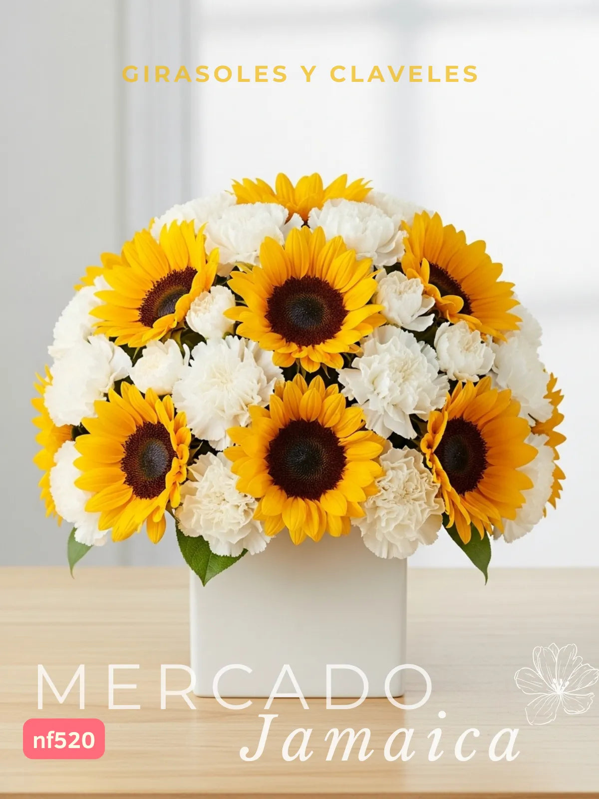 Arreglo 10 Girasoles y 20 Claveles Blancos · foto 4