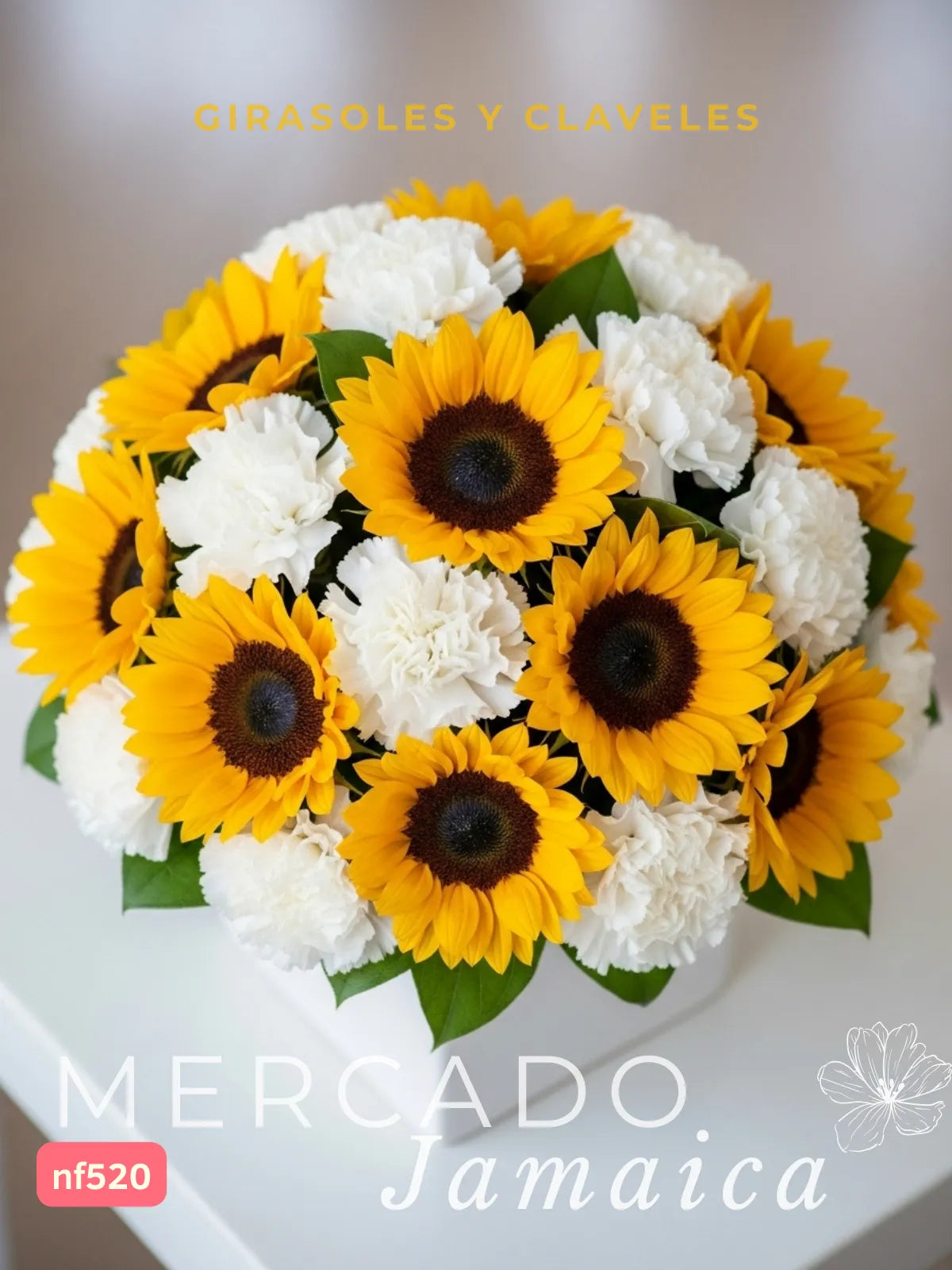 Arreglo 10 Girasoles y 20 Claveles Blancos · foto 2