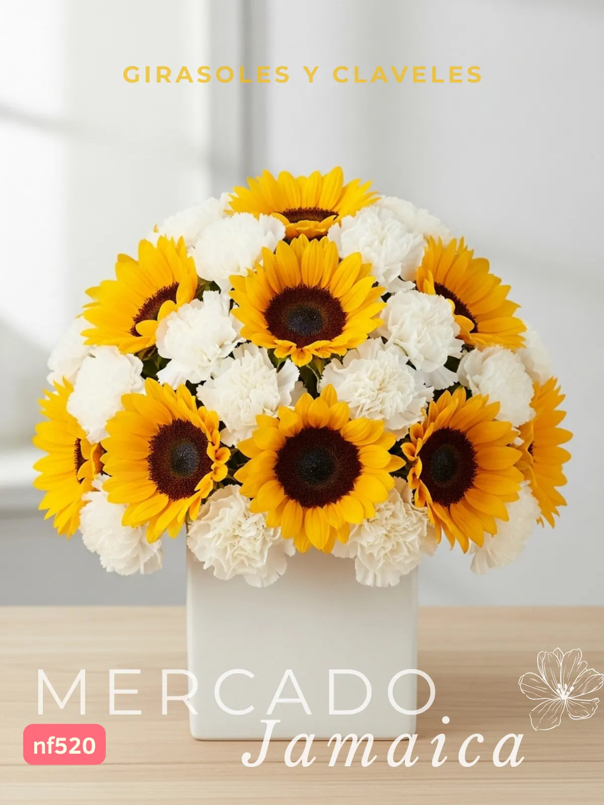 Arreglo 10 Girasoles y 20 Claveles Blancos · foto 3