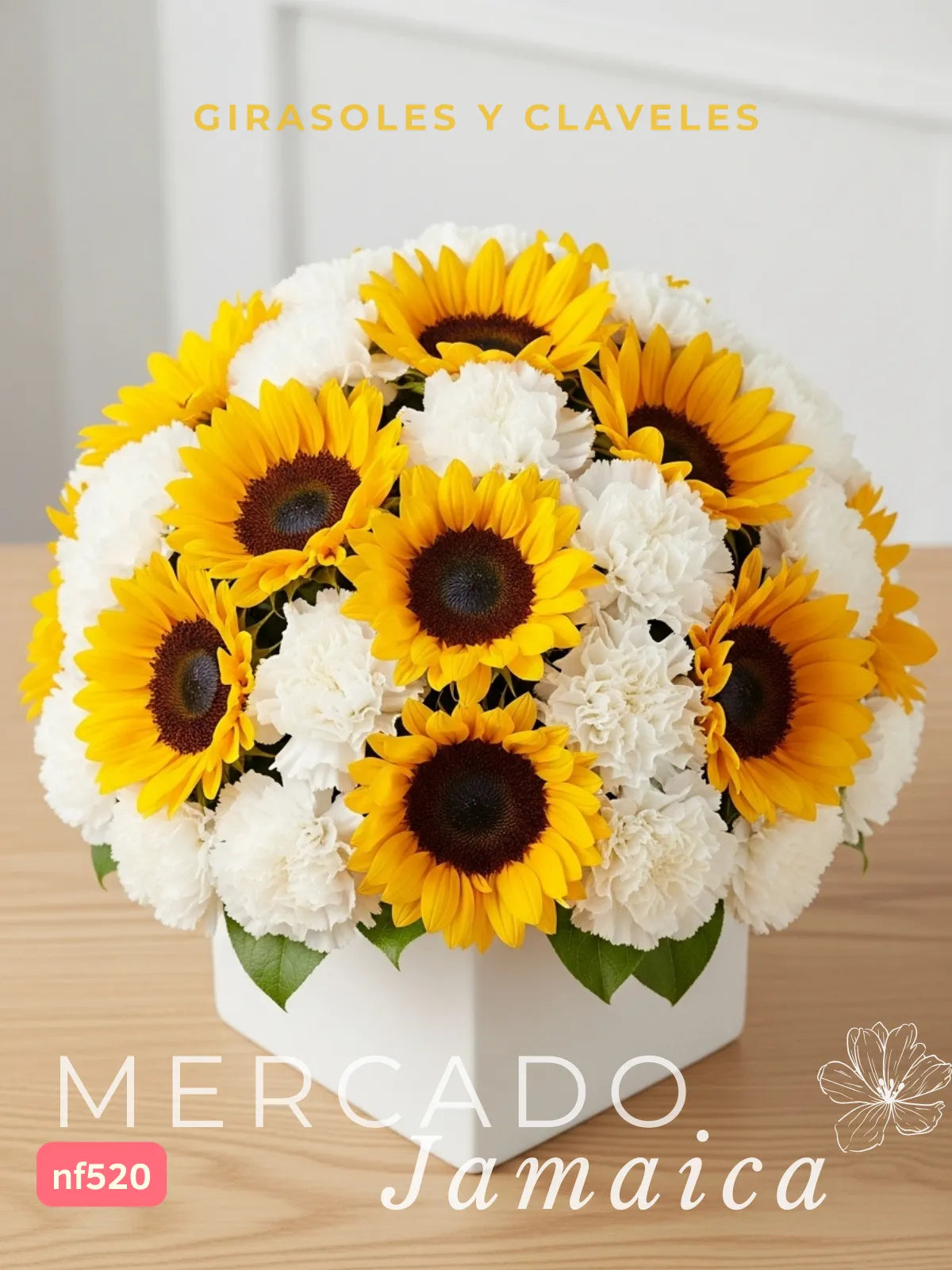 Arreglo 10 Girasoles y 20 Claveles Blancos · foto 1