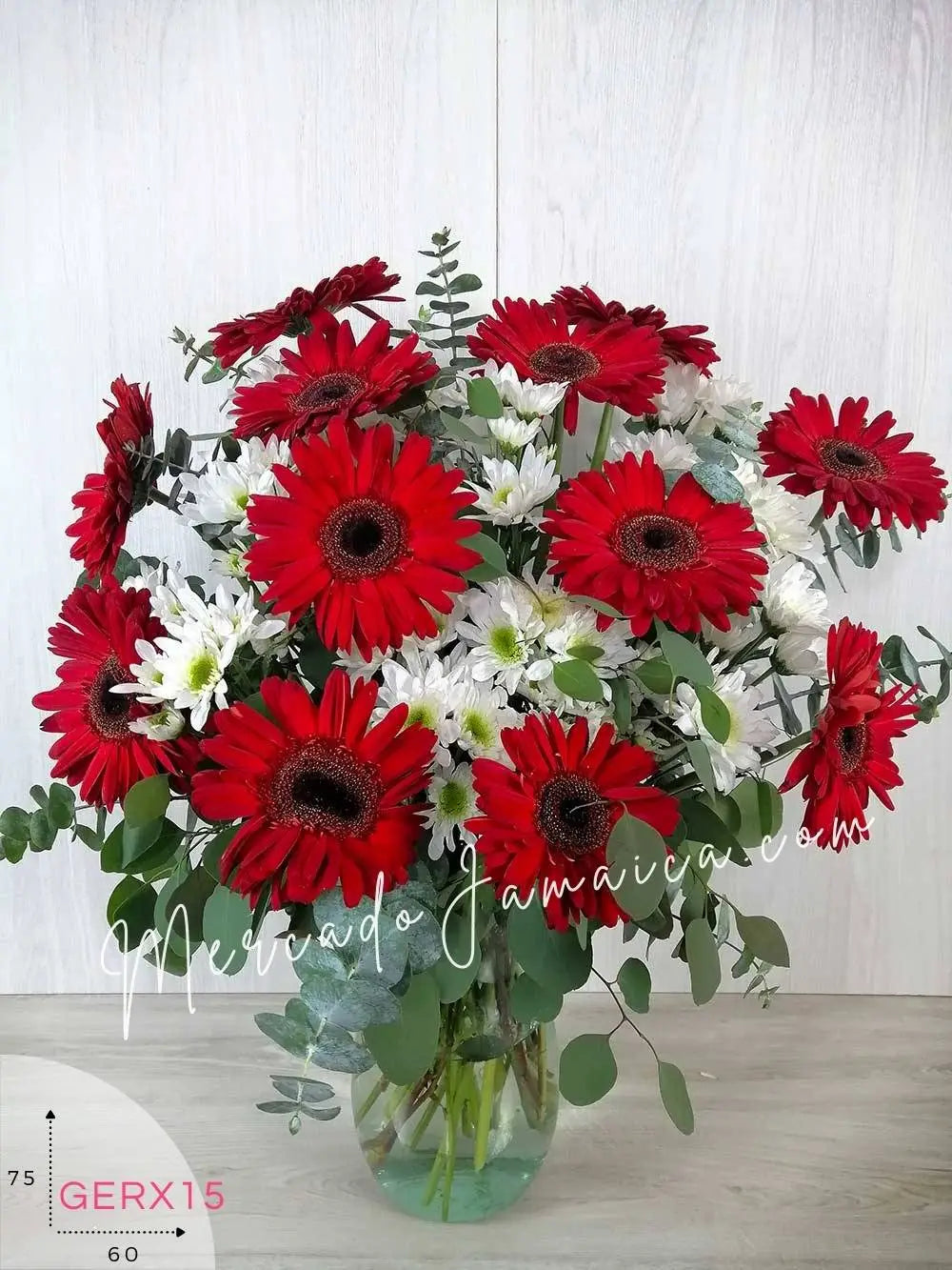 10 Gerberas Rojas y Margaritas en Florero · foto 1