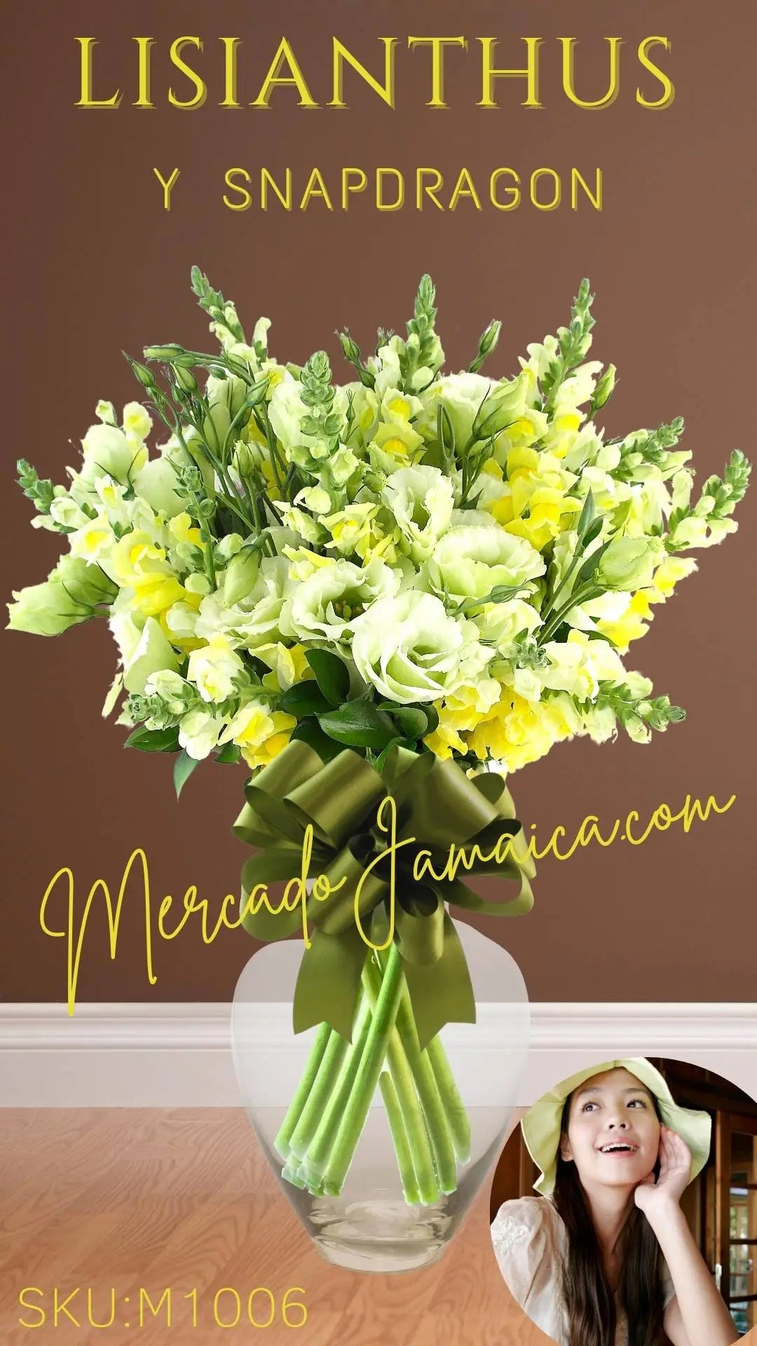 Lisianthus Blanco y Snapdragon Amarillo en Jarrón · foto 2