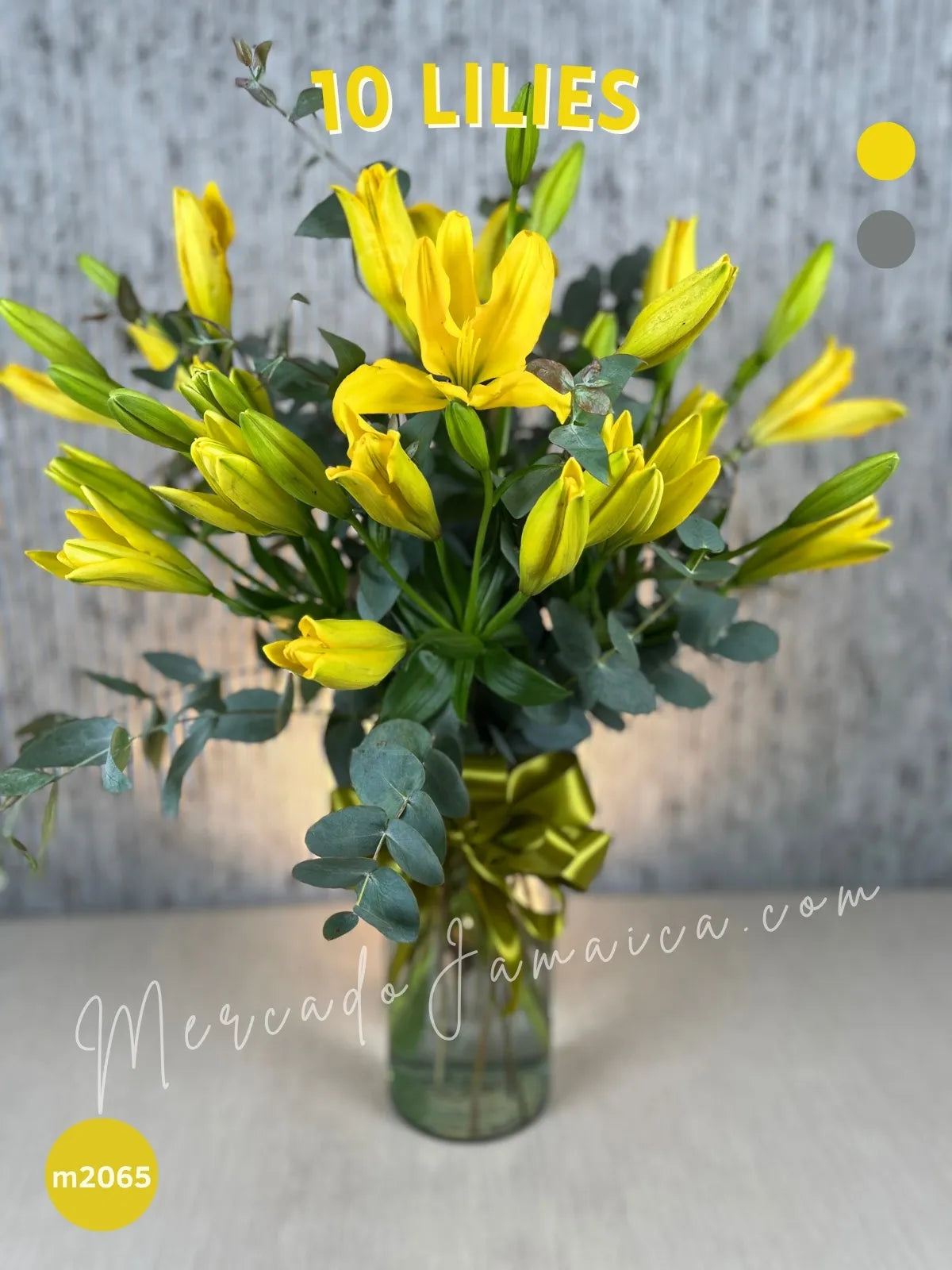 10 Lilies Amarillos en Cilindro de Vidrio · foto 1