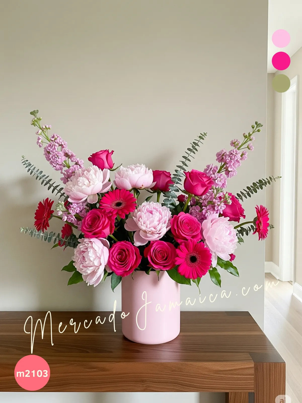 Arreglo Peonías, Gerberas y Rosas Fuchsia · foto 2