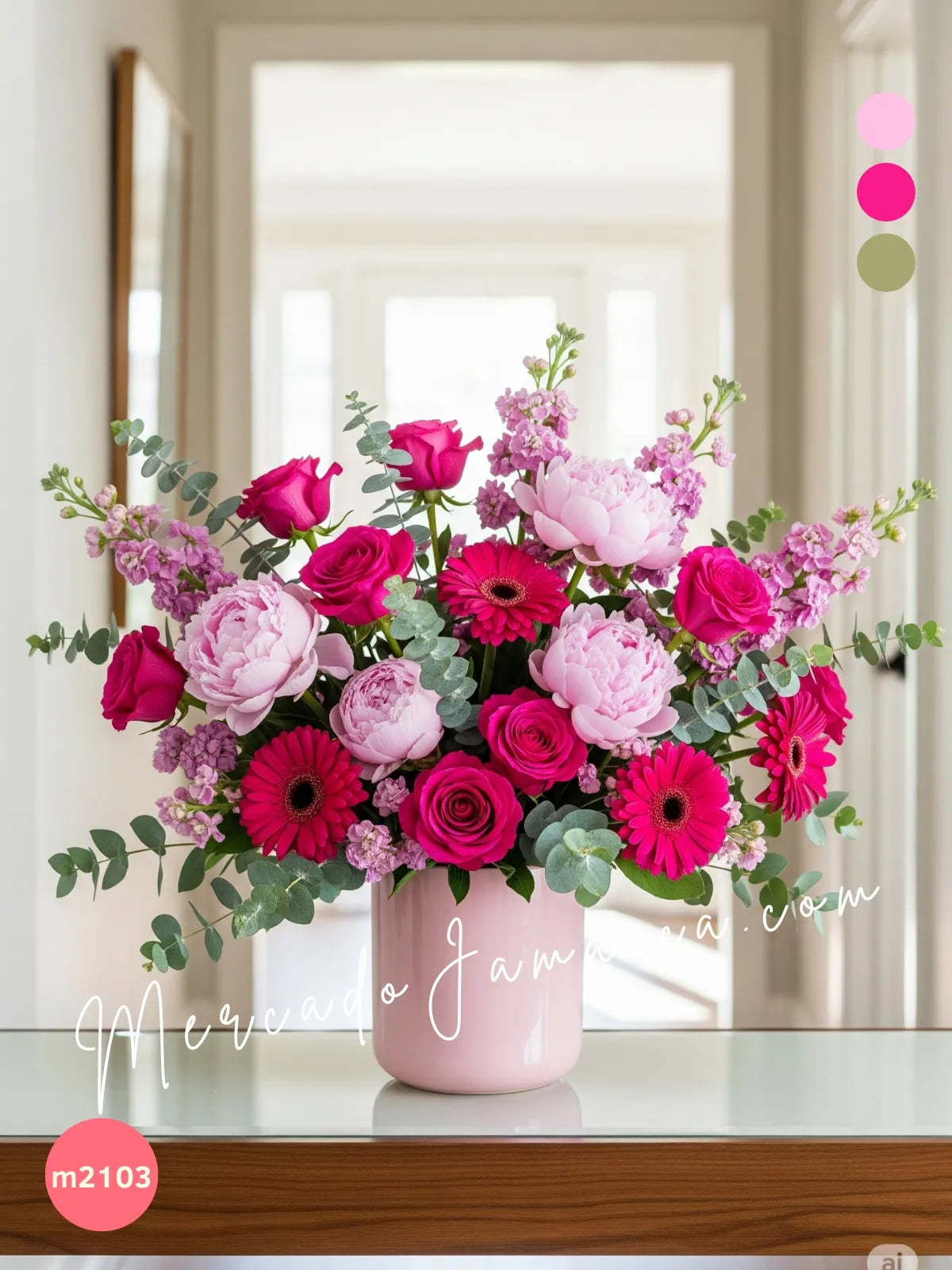 Arreglo Peonías, Gerberas y Rosas Fuchsia · foto 1