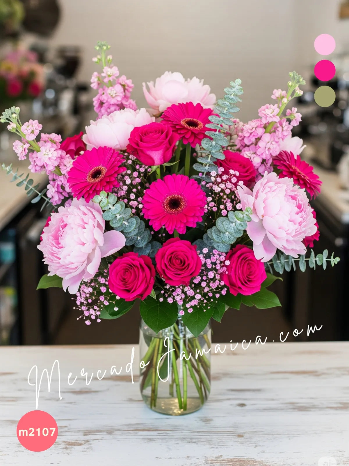 Arreglo Peonías, Gerberas y Rosas Fuchsia · foto 1