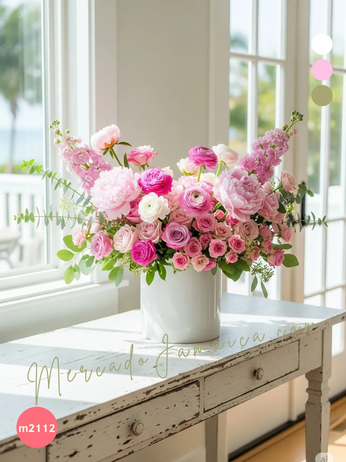 Arreglo Rosa: Peonías, Ranunculus y Matthiolas · foto 3