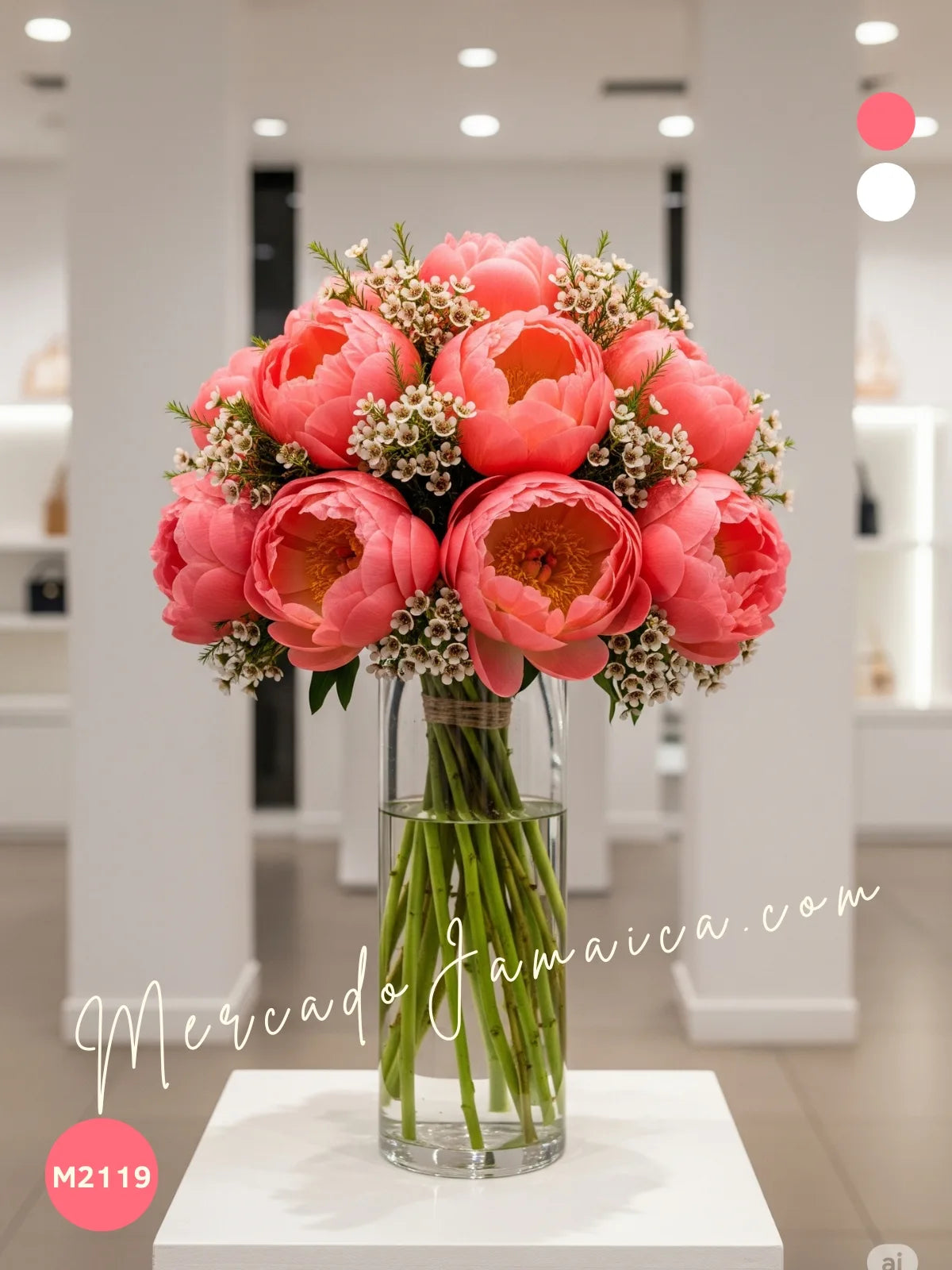 Arreglo 10 Peonías Coral en Florero · foto 2