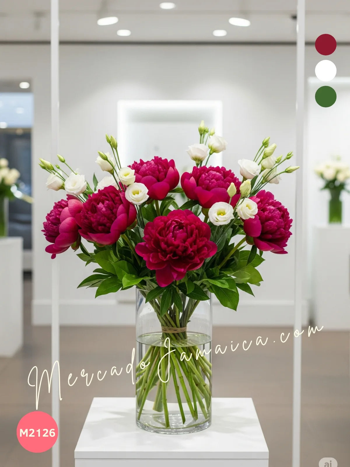 10 Peonías Vino con Lisianthus · Florero · foto 1
