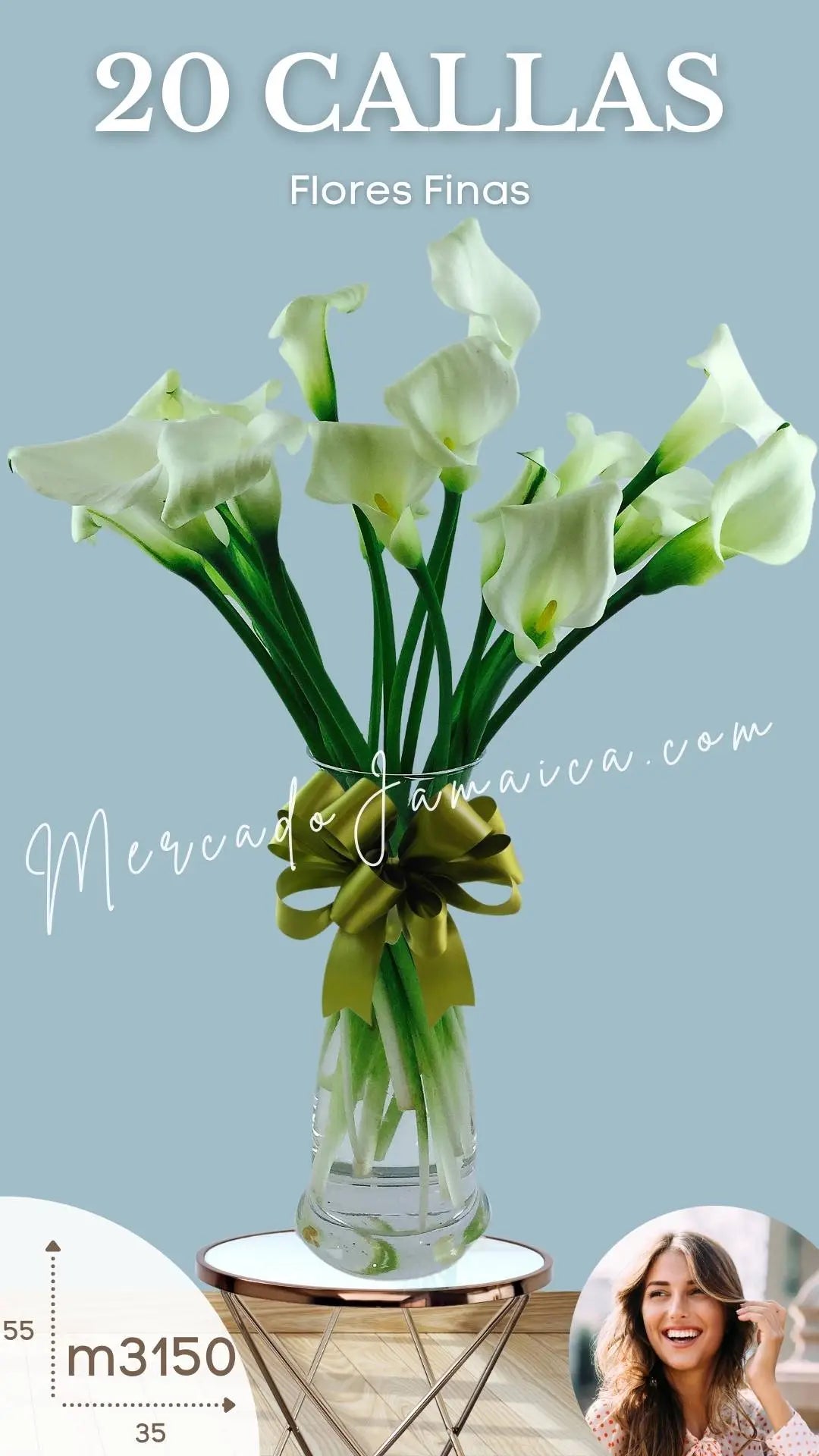 20 Callas Blancas en Florero de Cristal · foto 1