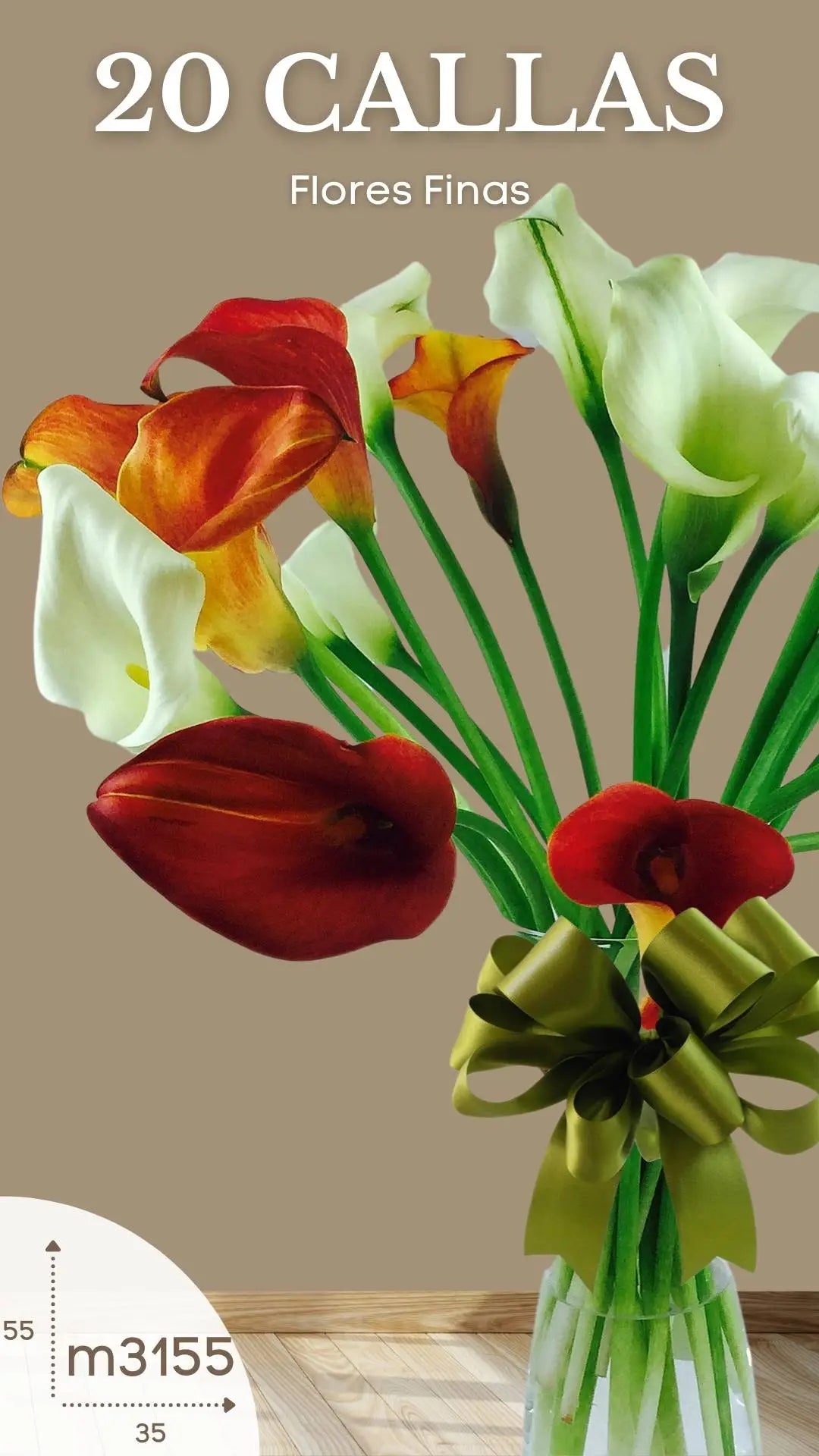 20 Callas Blancas y Naranja en Florero · foto 2