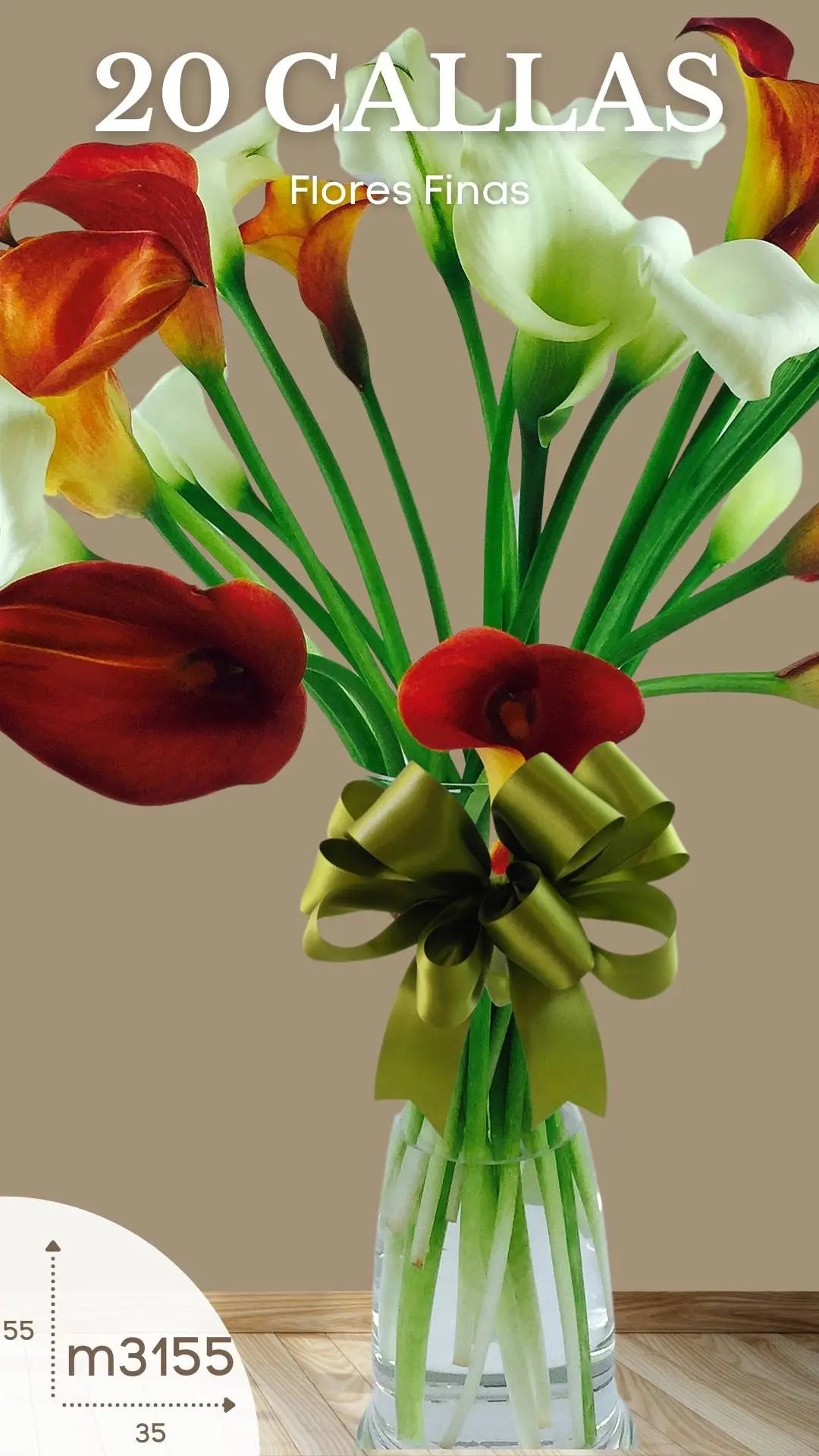 20 Callas Blancas y Naranja en Florero · foto 3