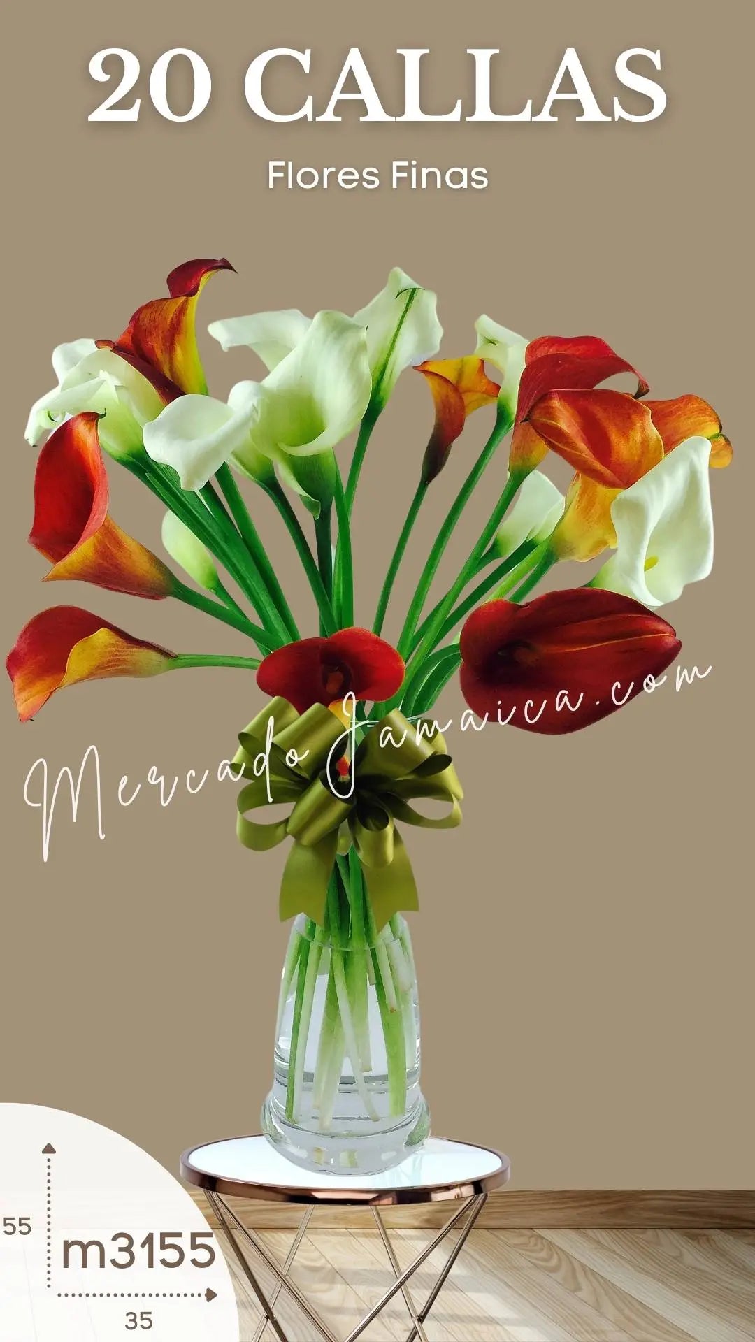 20 Callas Blancas y Naranja en Florero · foto 1
