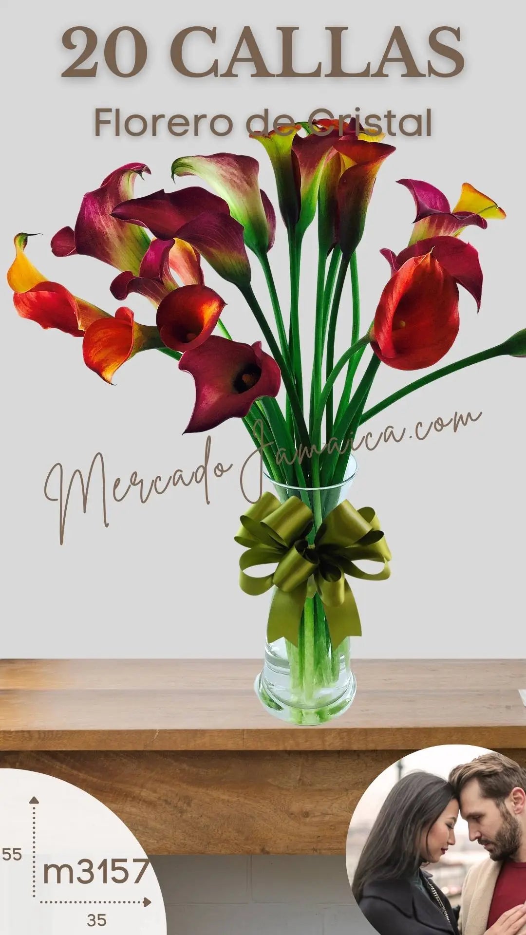 20 Callas Morado y Naranja en Florero · foto 2