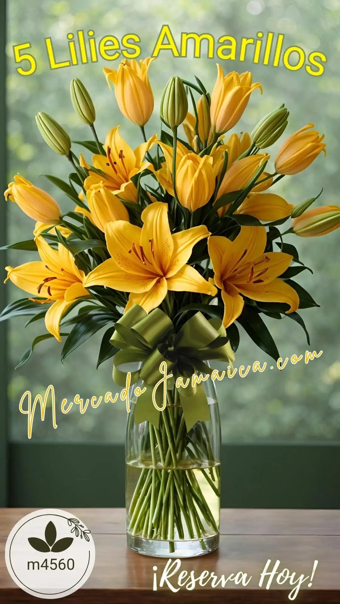 5 Tallos de Lilies Amarillas en Florero · foto 1