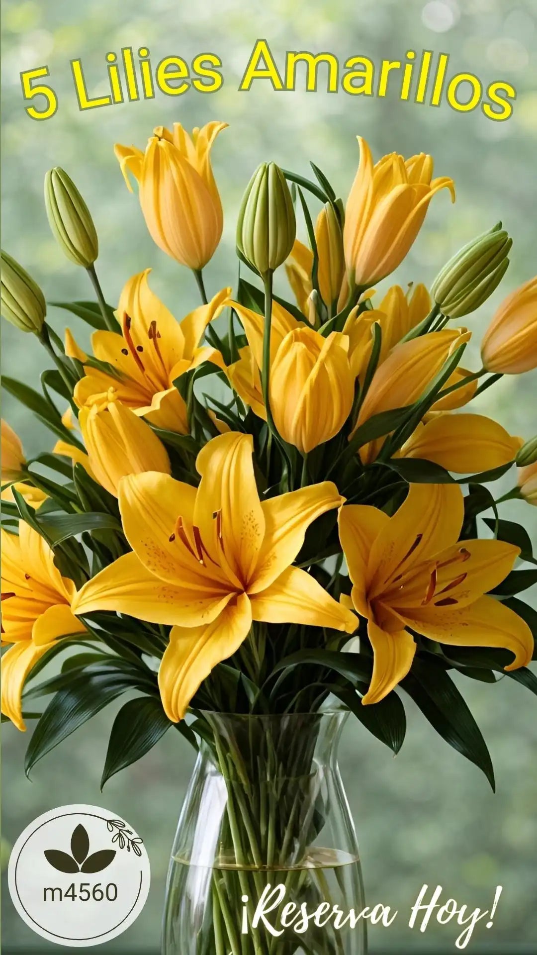 5 Tallos de Lilies Amarillas en Florero · foto 2