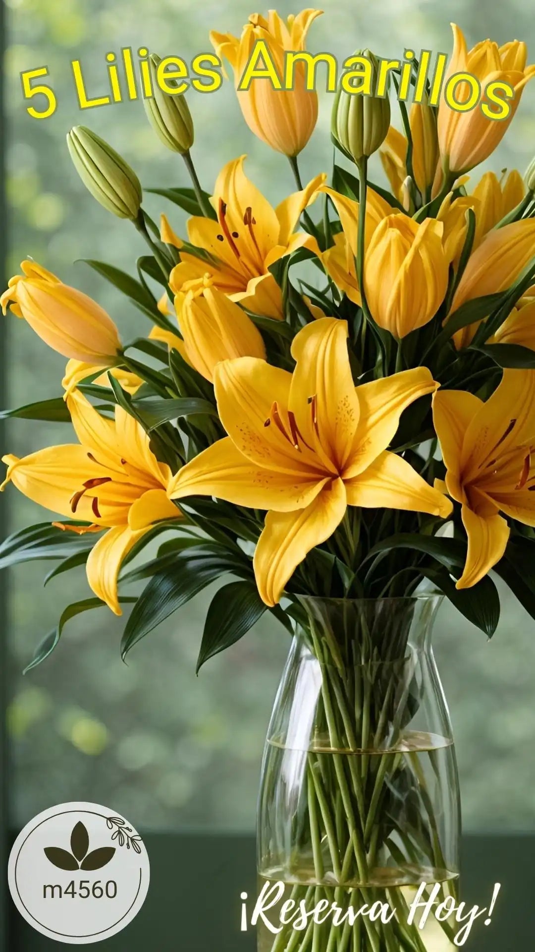 5 Tallos de Lilies Amarillas en Florero · foto 3