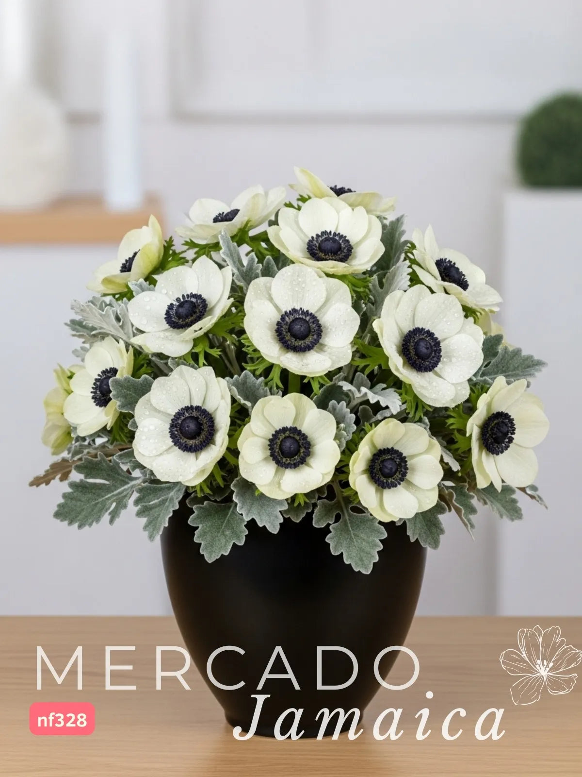 20 Anémonas Blancas en Florero Bowl · foto 1