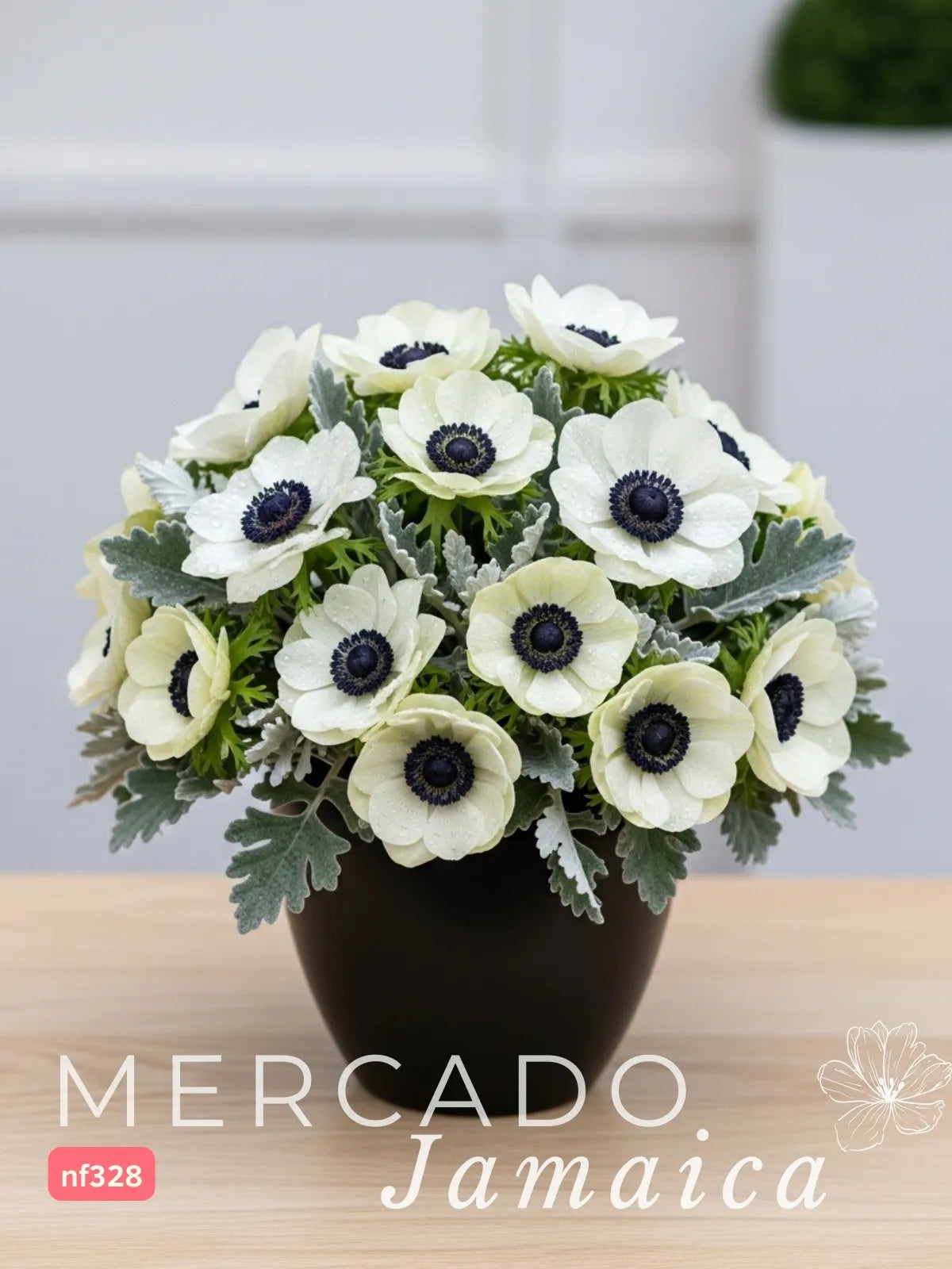 20 Anémonas Blancas en Florero Bowl · foto 2