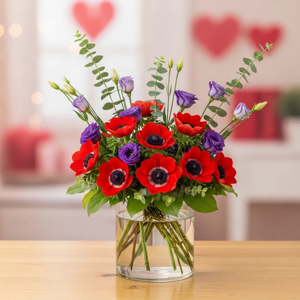 10 Anémonas Rojas en Florero · foto 3