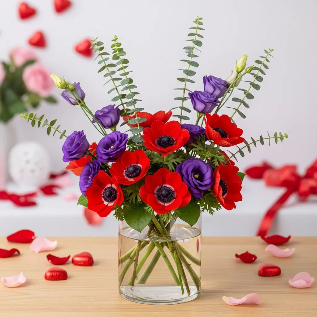 10 Anémonas Rojas en Florero · foto 2