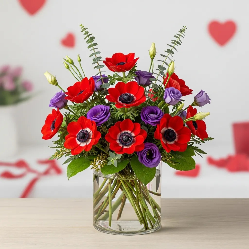 10 Anémonas Rojas en Florero · foto 1