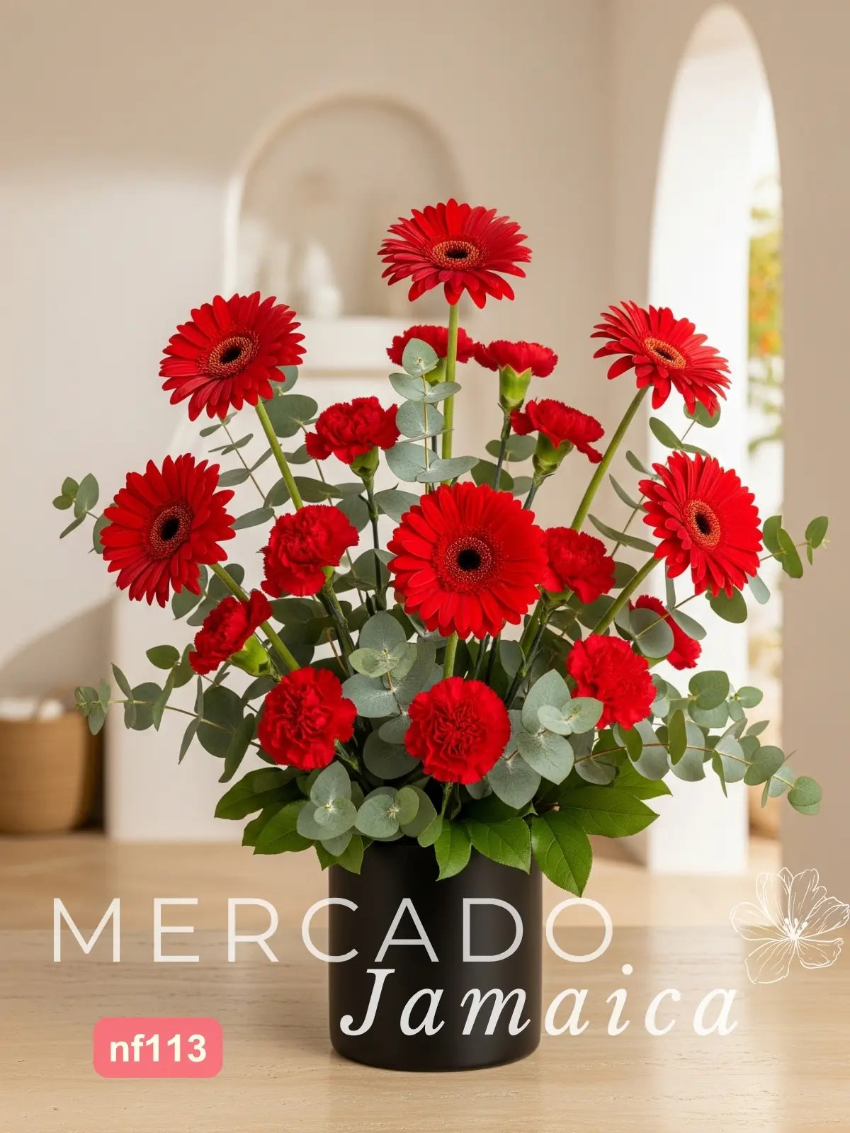 10 Gerberas y 10 Claveles Rojos en Florero · foto 1