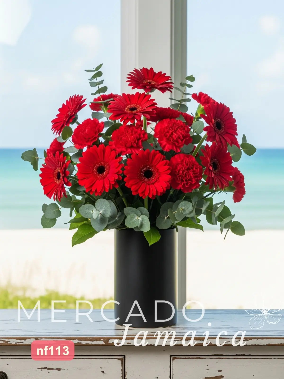 10 Gerberas y 10 Claveles Rojos en Florero · foto 3