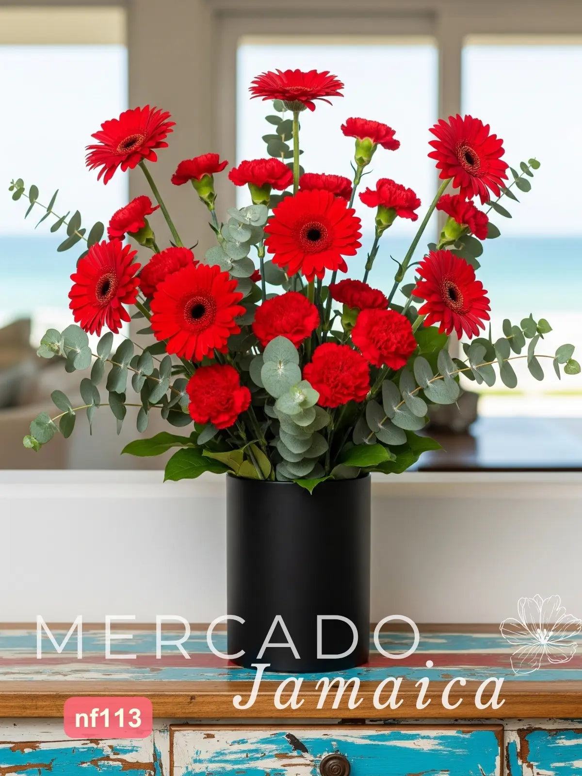 10 Gerberas y 10 Claveles Rojos en Florero · foto 2